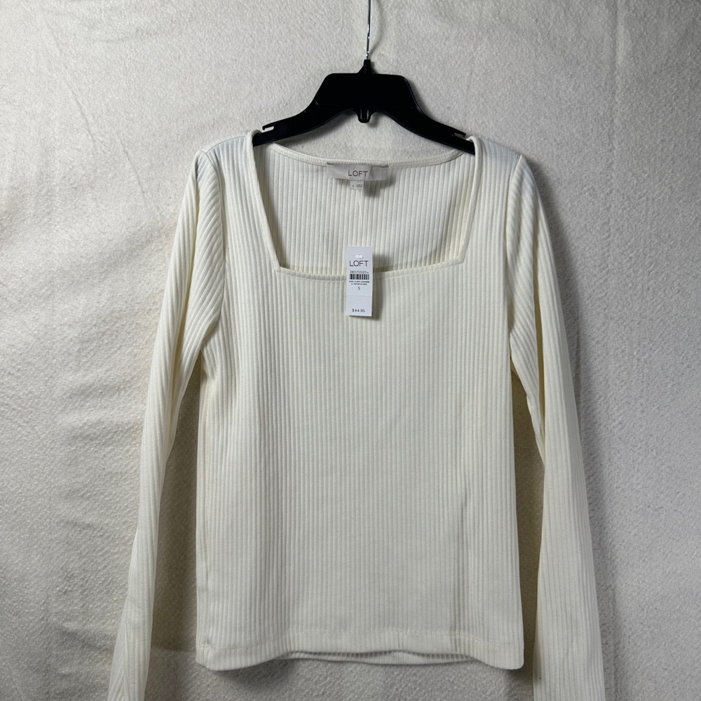 LOFT Women's Ivory Long Sleeve Squareneck Top